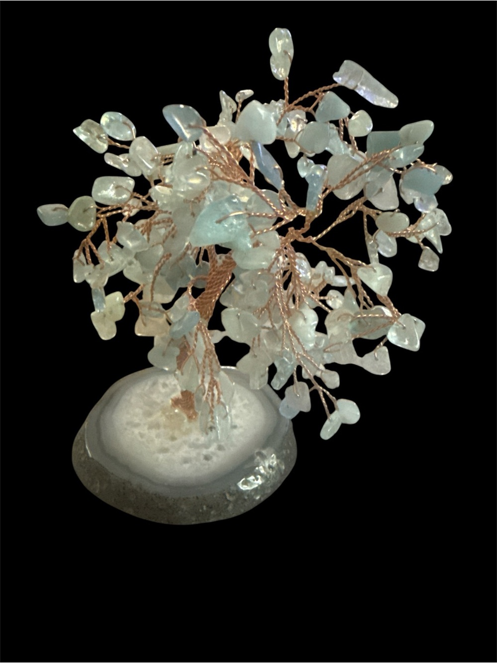 Decorative Aquamarine Gemstone Tree with Agate Base - Pale Blue - Feng Shui